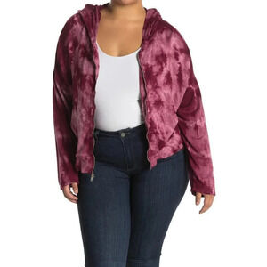 BAEA Women's Tie Dye Full Zip‎ Hooded Sweatshirt In Tie Dye Plum Size L NWT